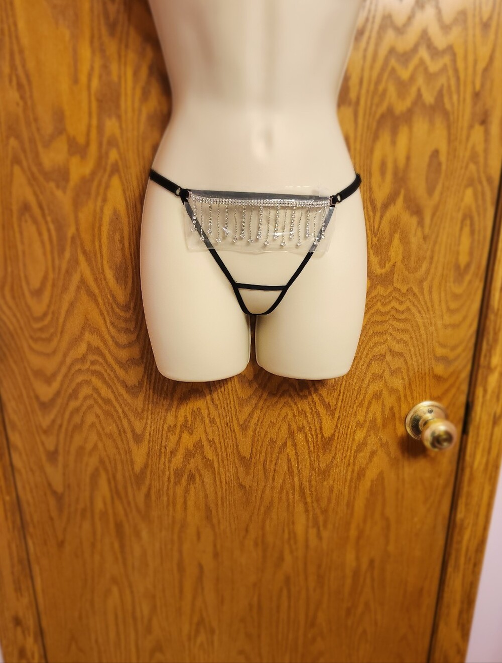 Rhinestone Fringe Black G-String Thong Sz med Brand new